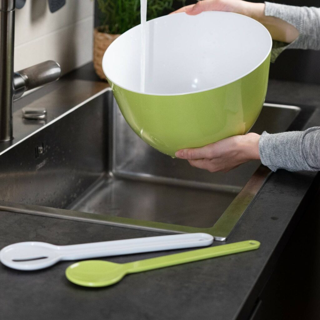 Set di posate da insalata in melammina verde bianca